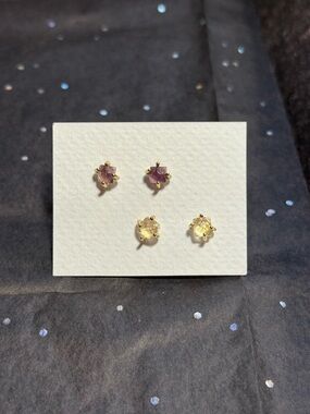 NWOT Free People Gold-Plated Stud Earrings Set with Purple and Clear Crystals